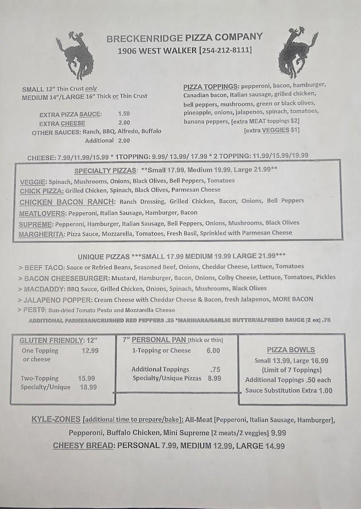 Breckenridge Pizza Co Menu image 2